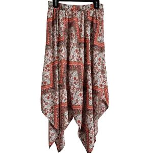 Red Paisley Handkerchief Hem Skirt